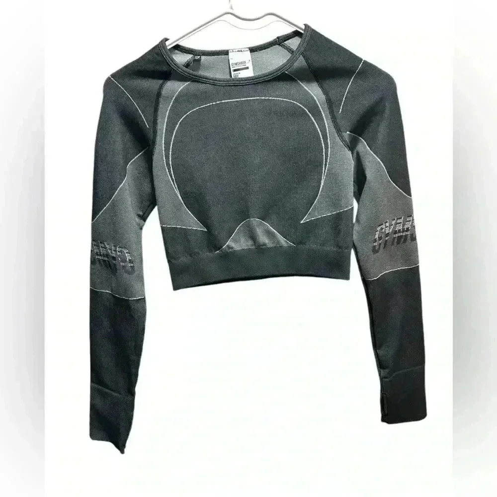 NWOT GYMSHARK GRAY TURBO SEAMLESS CROP TOP - Picture 3 of 6